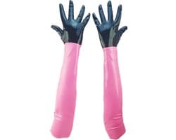 BNDGx® - 100% LATEX Handschoenen Lang Zwart roze BDSM SM sexy glans handschoen met rits BDSM Rubber Fetish SM rollenspel kleding