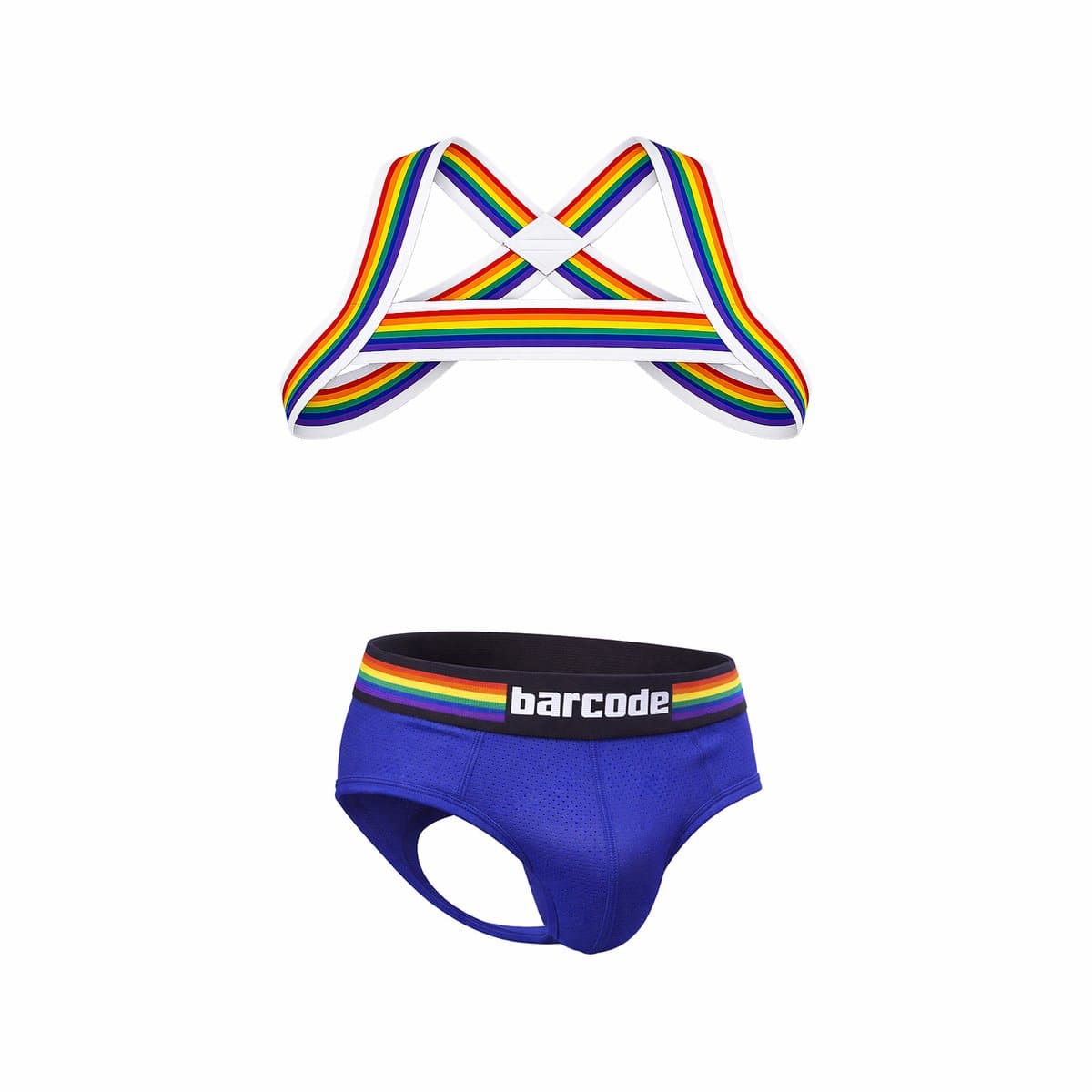 Barcode Berlin Multipack 1x Backless Brief Pride Royal + 1x Pride Harness White - MAAT XL - Erotisch Heren Ondergoed - Slip voor Man - Sexy mannen Slip — afbeelding 1