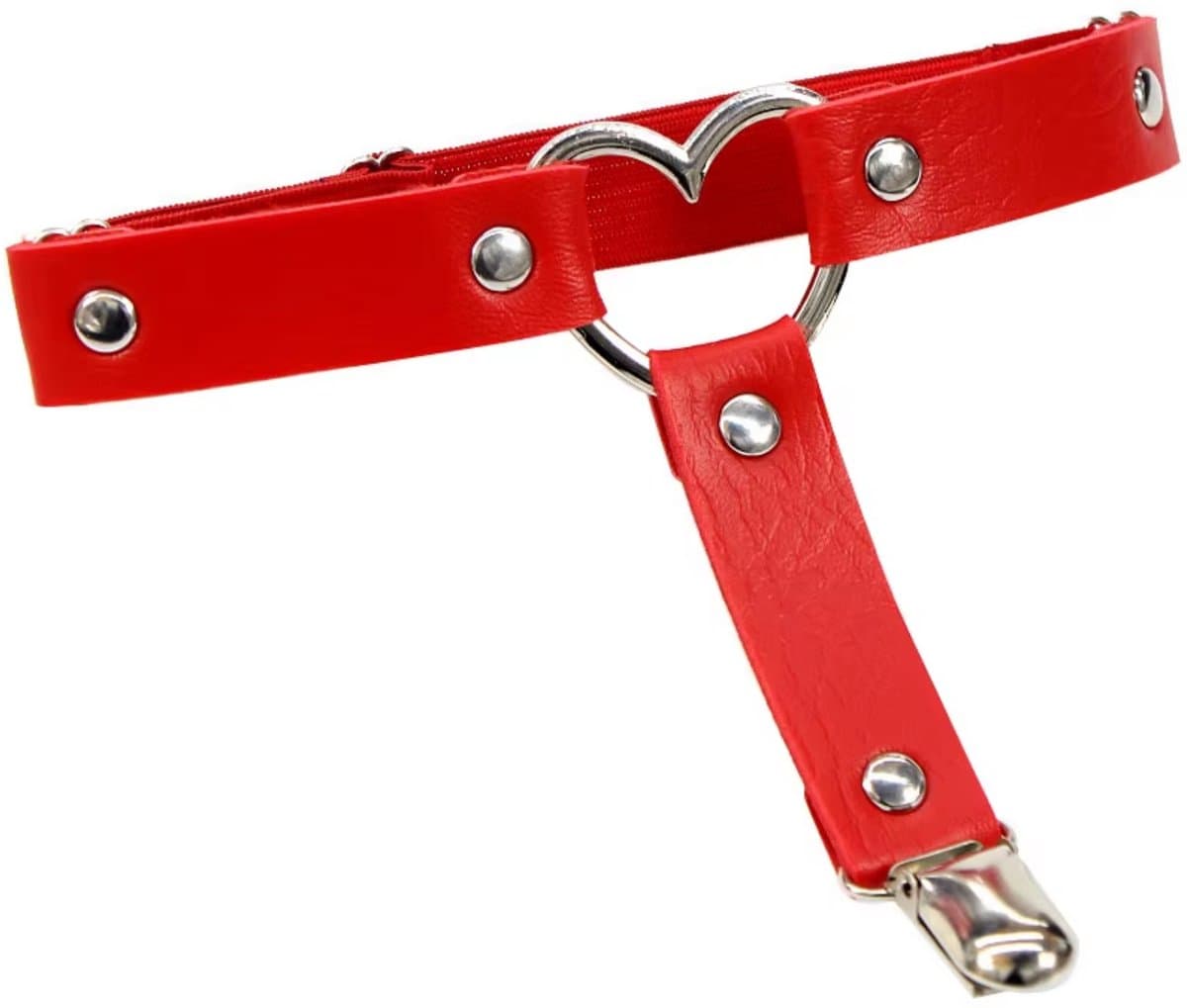 Sexy Garter Belt voor Dames – Rood Kunstleer - Hartje - Bovenbeen Strap met Hart – Erotisch Kousenband Harnas - Jarrettel - Hold Up Kousen - One Size — afbeelding 1