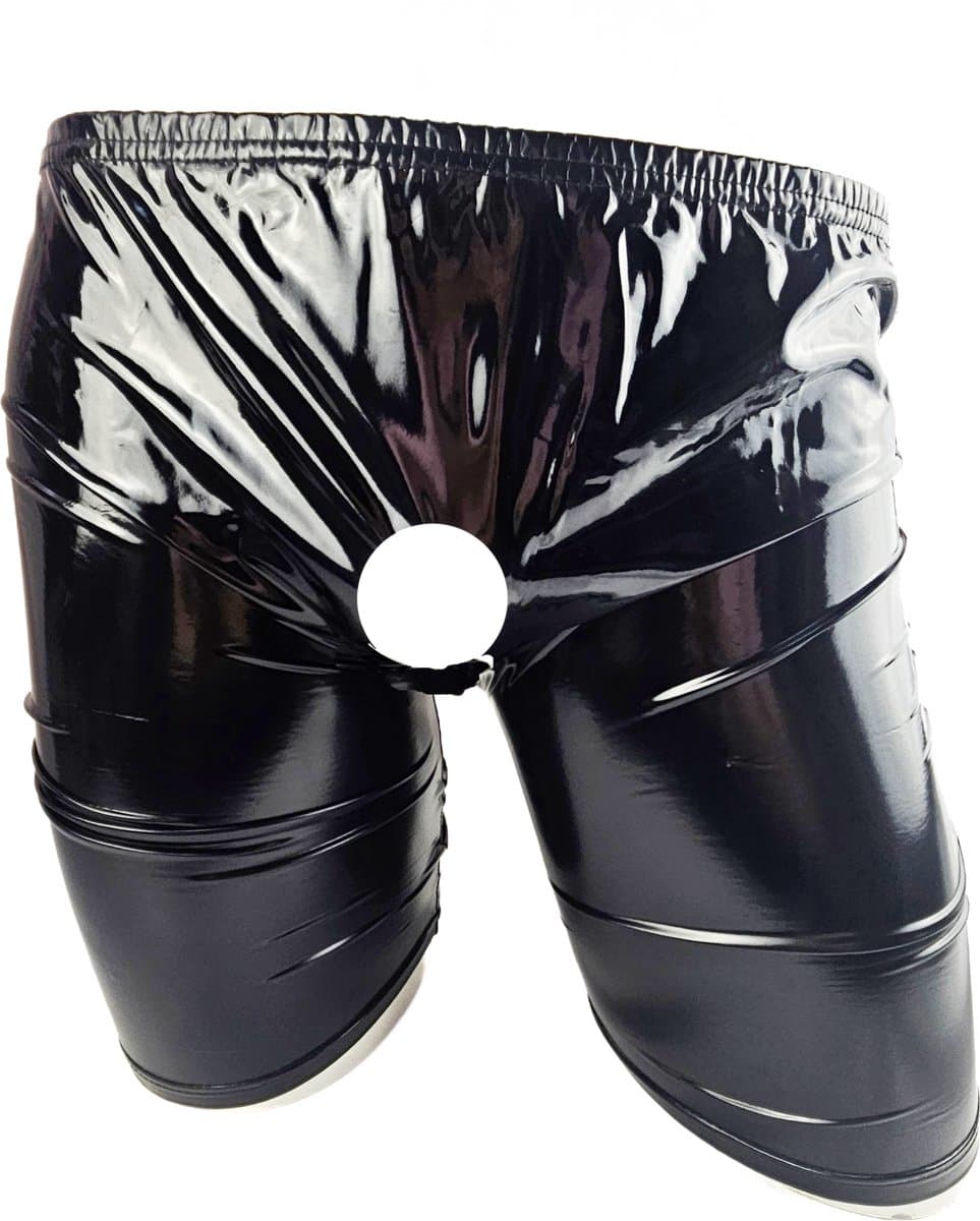 BamBella ® - Boxer short - Maat L/XL - Datex Zwart korte brok (Latex en stof kleding BDSM met rits erotische heren kleding ondergoed lingerie onderbroek zwart — afbeelding 1