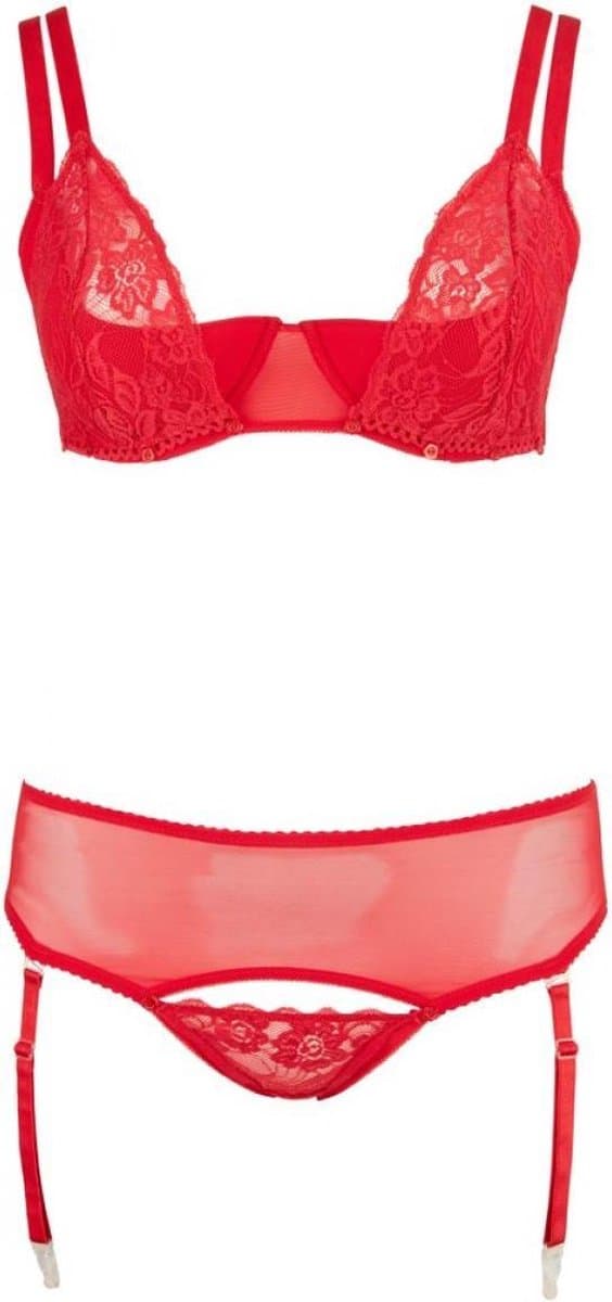 Cottelli Collection 3 Delige Bh-Set Met Kwart Cups - Rood — afbeelding 1