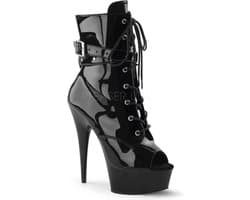 EU 35 = US 5 | DELIGHT-1033 | 6 Heel, 1 3/4 PF Peep Toe Lace-Up Ankle Boot, Side Zip