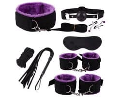 8-delige BDSM Sex Speeltjes Set - Erotische Bondage Set met Vibrator, Handboeien, Zweep, Masker en Meer - Volwassen Speelgoed voor BDSM Spelletjes en Intiem Spel - Paars