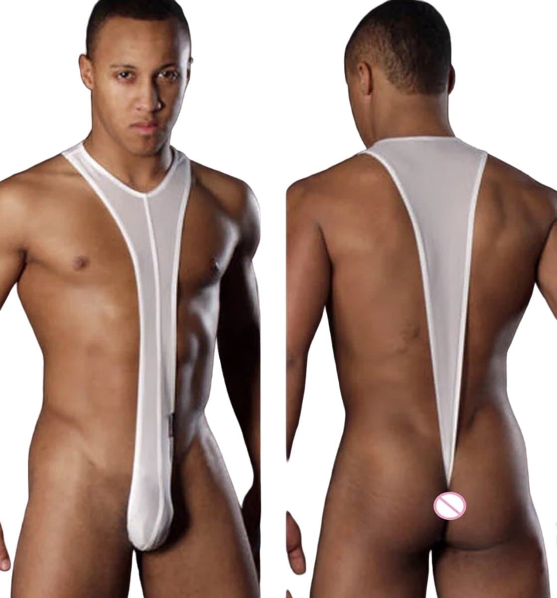Mannen bodysuit deluxe | Wit | Heren | BDSM kleding | Erotische jumpsuit — afbeelding 1