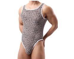 BamBella ® - Lingerie pak -Onesize - body suit - Heren- Maat Onesize Erotische panterprint jumpsuit Man Zwart rollenspel kleding valentijn voor mannen