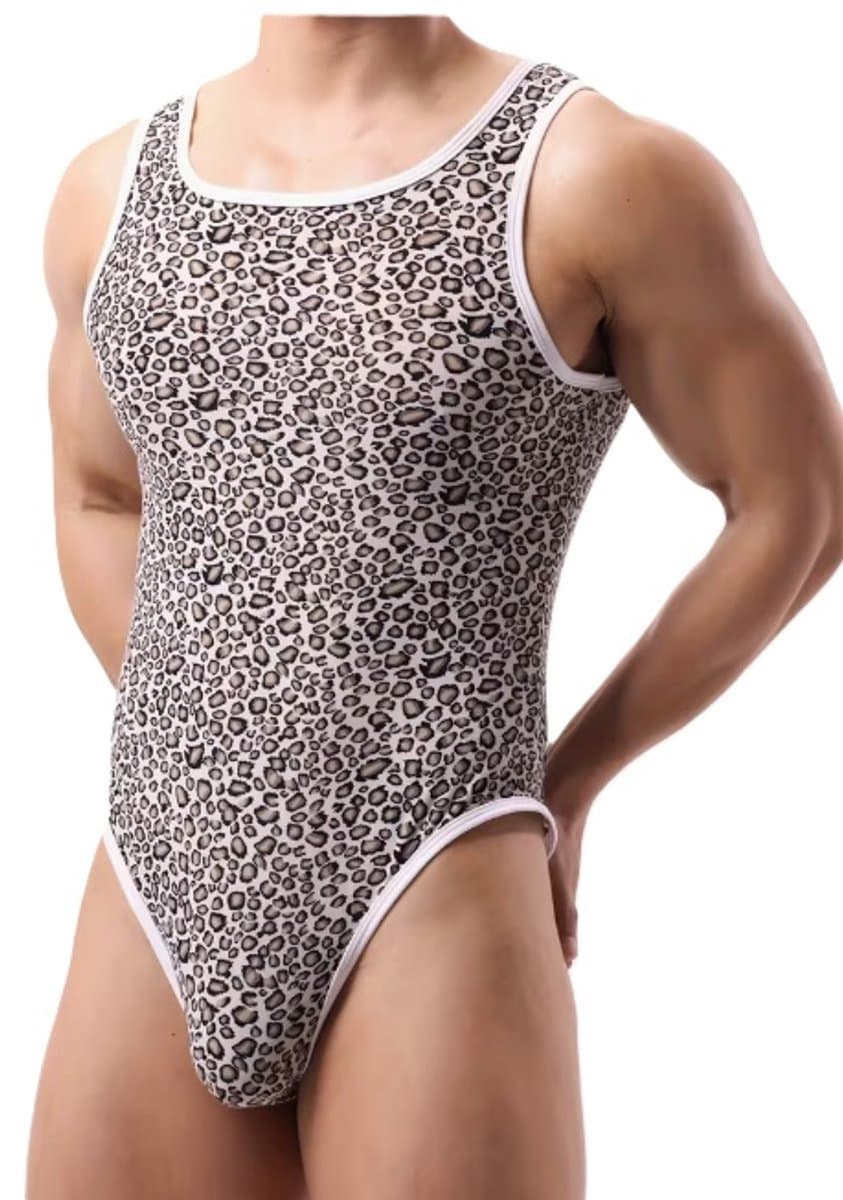 BamBella ® - Lingerie pak -Onesize - body suit - Heren- Maat Onesize Erotische panterprint jumpsuit Man Zwart rollenspel kleding valentijn voor mannen — afbeelding 1
