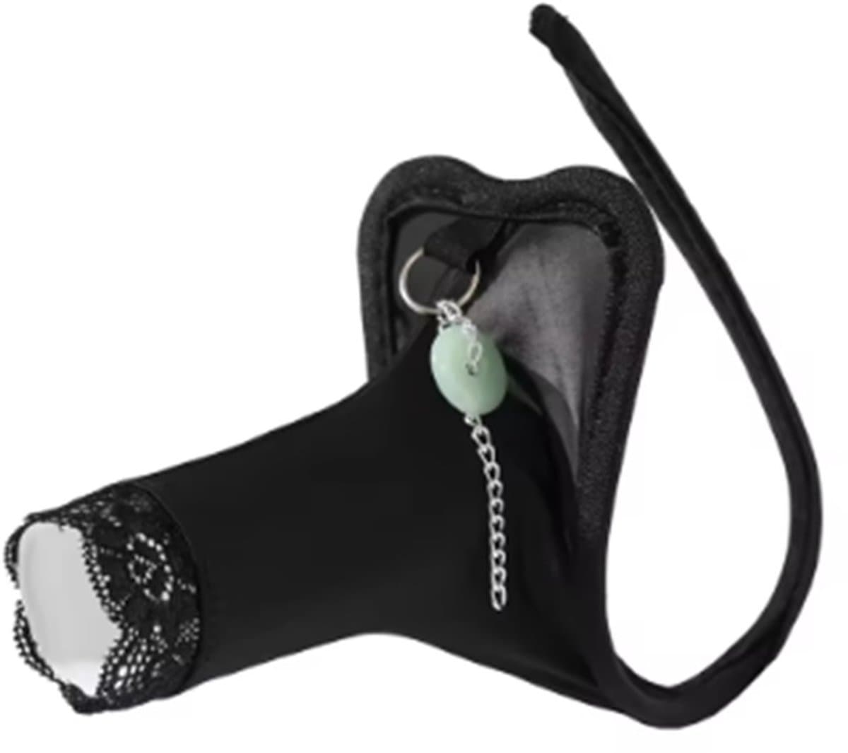 BamBella ® - Penis sleeve string zonder bandjes - maat Onesize - Sexy erotische heren onderbroek Zwart mannen rollenspel valentijnsdag — afbeelding 1