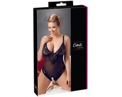 Cottelli Plus Size – Sexy Body met Open Kruis en Kanten Motieven Langs Randen voor Speciale Dates – Maat 3XL – Zwart