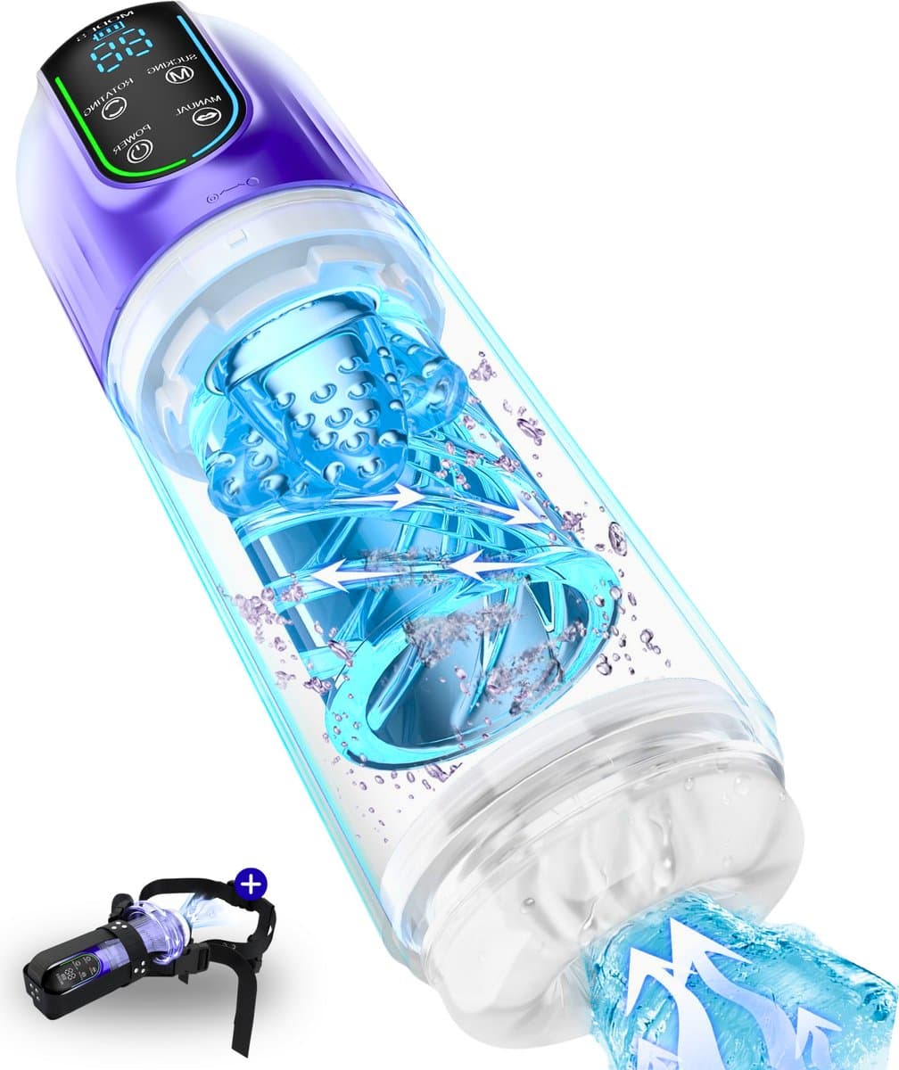 Toys Hub® Automatische Masturbator MAX met Strap - E-book – LED scherm – Water Massage - Pocket Pussy - Blowjob Simulator - Elektrisch - Sex Toys voor Mannen Zelf Aftrekken — afbeelding 1