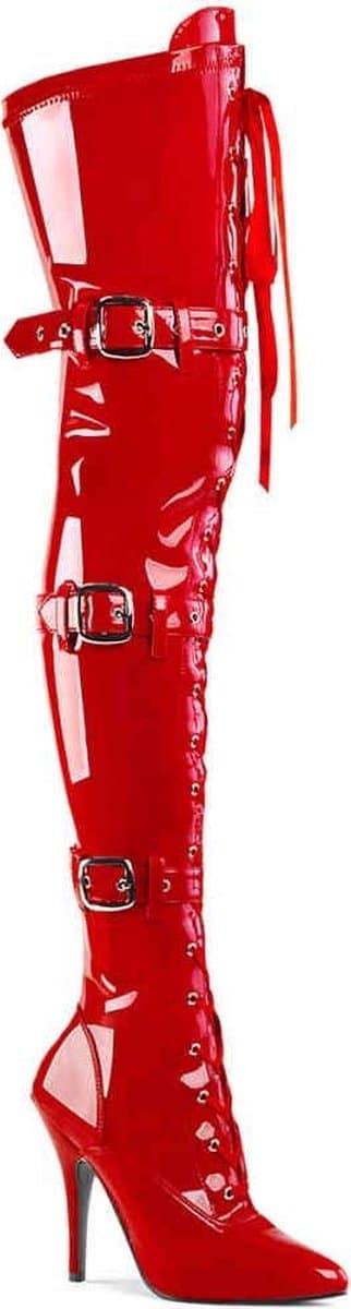 SEDUCE-3028 (EU 45 = US 14) 5 Heel Ribbon Stretch Thigh High Boot w/ Grommet — afbeelding 1