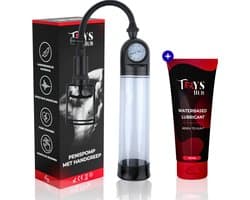 Toys Hub® Penispomp met Glijmiddel, Handgreep & 2 Penisringen - Gratis Ebook - Trekmechanisme – Penis Vergroter – Barometer Display - Sex Toys voor Mannen – 20CM
