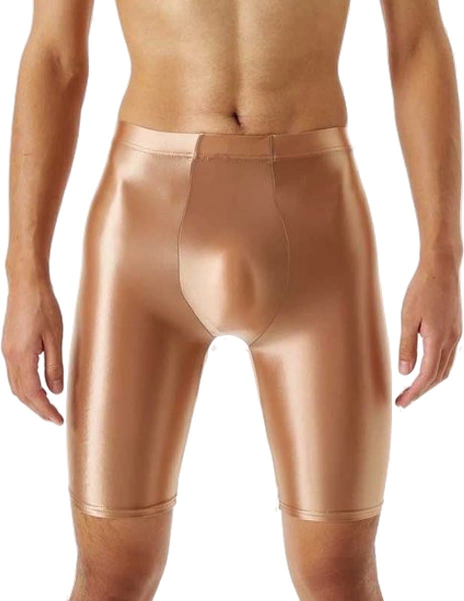 Strakke Glanzende Herenshort – Stretch Boxer – Erotische broek - Goudkleurig — afbeelding 1