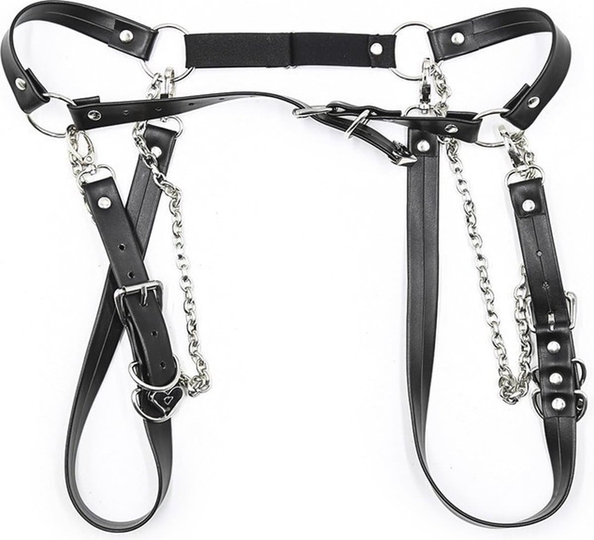 Nooitmeersaai - Harnas Vrouw - PU Leer met Harten Gespen - Zwart - BDSM - Bondage Harnas — afbeelding 1