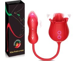 Zwoele Prikkels® Roos Vibrator – 4-in-1 Tong Vibrator met Likkende G-spot & Clitoris Stimulatie – Luxe Vibrator voor Vrouwen & Koppels – Bestseller Cadeau