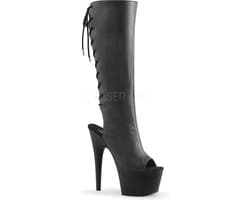 Adore-2018 plateau peeptoe laars met open hiel en stiletto hak mat zwart - (EU 42,5 = US 12) - Pleaser