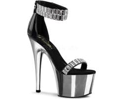 Pleaser - ADORE-769RS Sandaal met enkelband, Paaldans schoenen - Paaldans schoenen - 37 Shoes - Zwart/Zilverkleurig