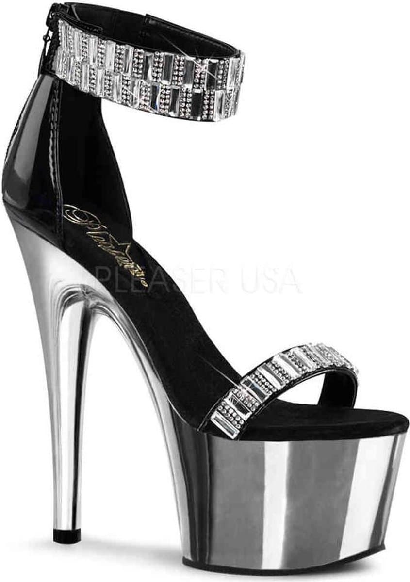 Pleaser - ADORE-769RS Sandaal met enkelband, Paaldans schoenen - Paaldans schoenen - 37 Shoes - Zwart/Zilverkleurig — afbeelding 1