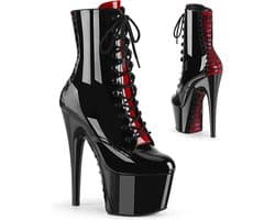 Pleaser - ADORE-1020FH Plateau Laarzen, Paaldans schoenen - Paaldans schoenen - 45 Shoes - Zwart/Rood