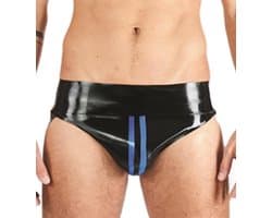 Mister B rubber jockstrap zwart met blauwe bies - large