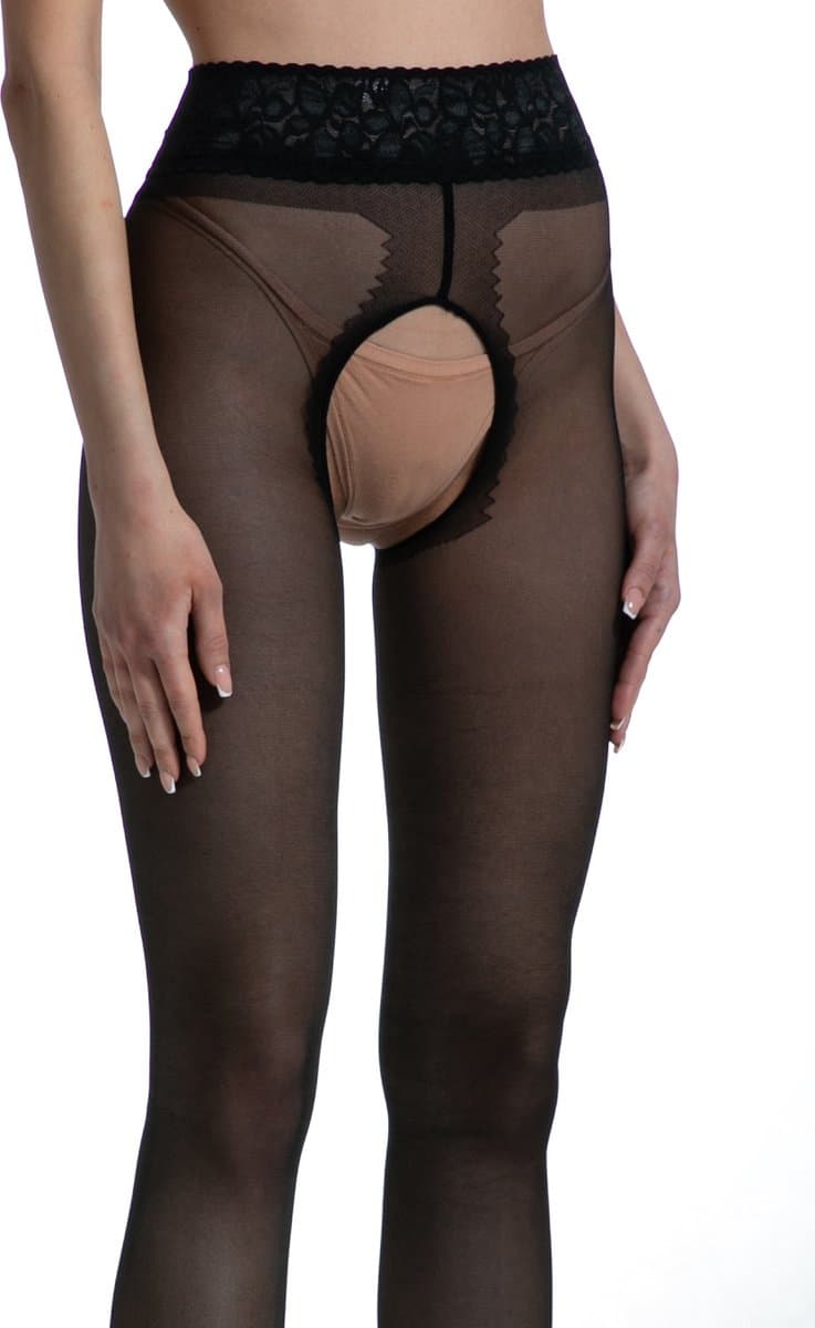 Panty Open Kruis - 30 Denier - Zwart - Maat: S/M - Model: Lace - Merk: Amour — afbeelding 1