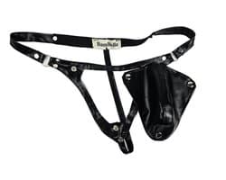 String Man - sexy Lingerie Heren L/XL -Open voorkant - Zwart mannen string Imitatie leer SM kleding
