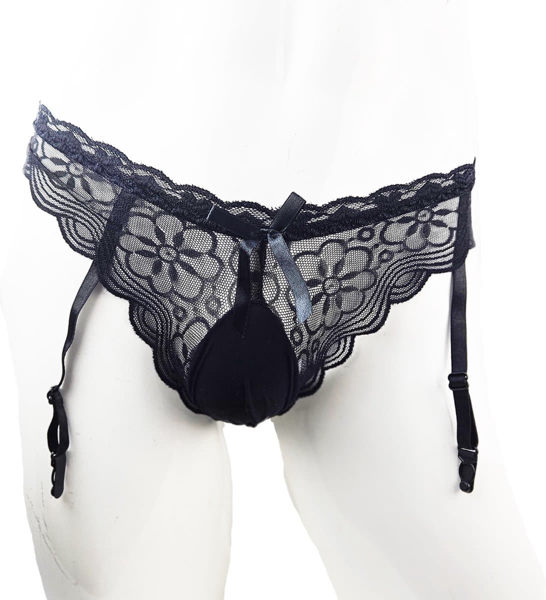 BamBella ® - Sexy String met jarretel clips - One size - Sexy Zwart Erotische onderbroek Heren — afbeelding 1
