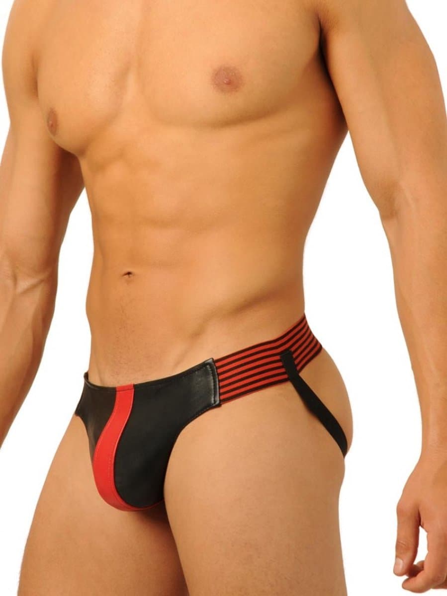 Leren jockstrap zwart/rood maat extra large — afbeelding 1