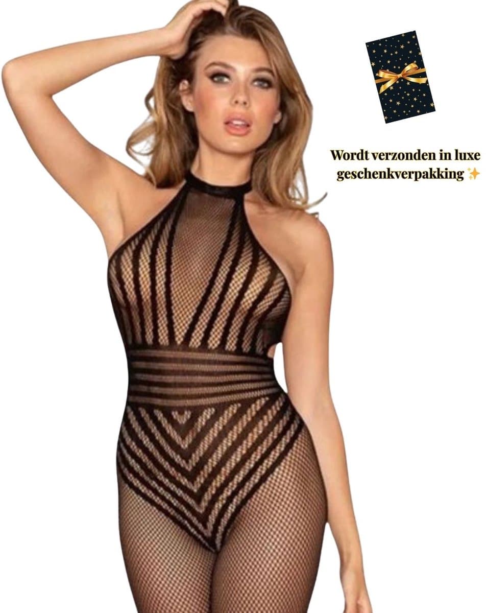 Sexy Lingerie – Erotische Catsuit – Lingerie Erotisch – Lingerie Sexy Setje – Kant – Netstof – Dames lingerie – Erotische verleidelijke Bodystocking – Kinky – One Size – Dare to Undress — afbeelding 1