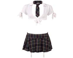 Cottelli Collection – Stout School Meisje Set met Rok en Top voor Ondeugende Meiden – Maat L – Wit