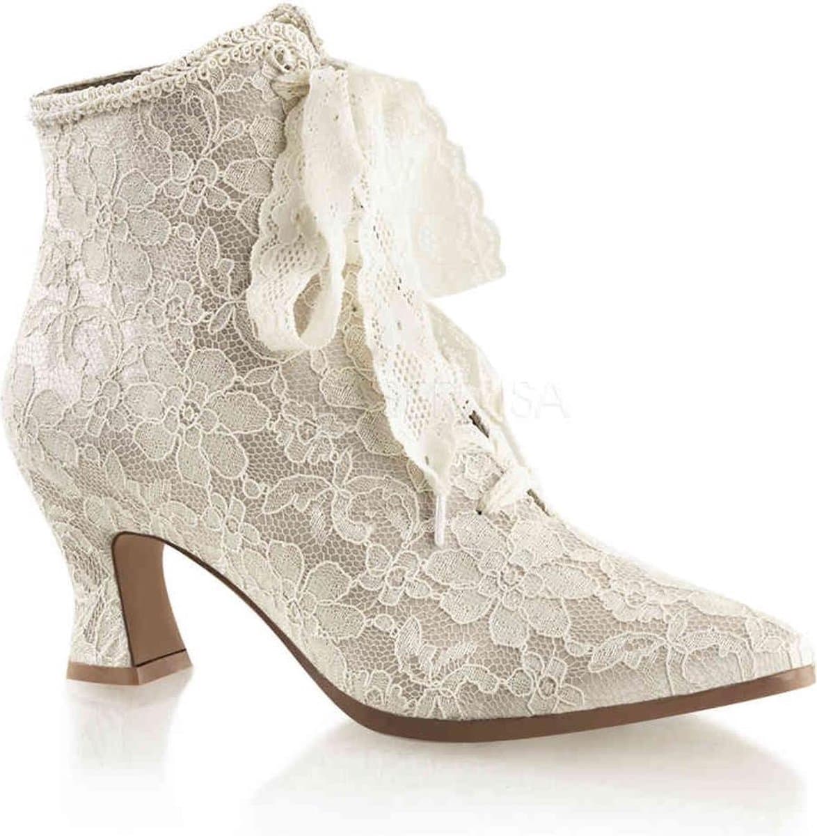EU 37 = US 7 | VICTORIAN-30 | 2 3/4 Flaired Heel Lace Up Ankle Bootie w/Lace Overlay — afbeelding 1