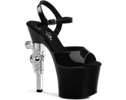 Pleaser - REVOLVER-709 Sandaal met enkelband, Paaldans schoenen - Paaldans schoenen - 41 Shoes - Zwart