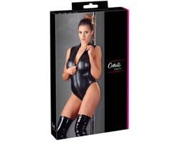 Cottelli Collection – Sexy Body met Verfijnde Wetlook met Korte Mouwen en Dubbele Rits voor Pure Seductie – Maat XL – Zwart