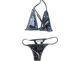 BamBella ® - Bikini string Datex Zwart (Mix Latex en stof) - Onesize - Super sexy dames ondergoed lingerie kleding zwart erotische zwem kleding