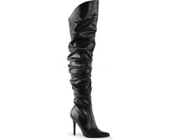 Classique-3011 hoge overknee scrunch laars met puntige neus en stiletto hak zwart - (EU 38 = US 8) - Pleaser