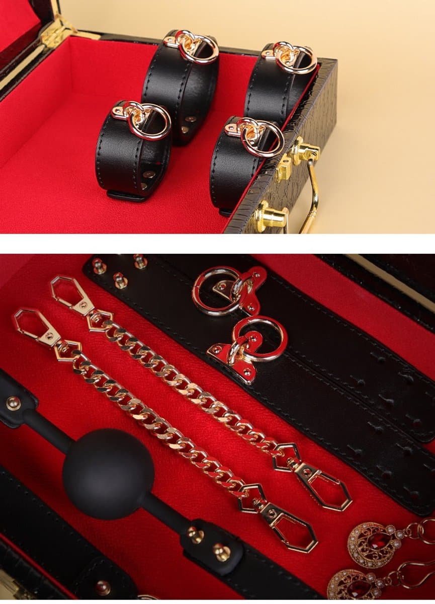 Dare to Undress – Fifty Shades of Grey – Luxe 8-delige BDSM Set met Opbergkoffer – Premium – BDSM Bondagesets - Valentijn Cadeau - Handboeien, Halsband, Masker, Gagbal & Zweep - Sex Toys voor Koppels - Seksspeeltjes voor mannen en vrouwen - Kinky — afbeelding 1