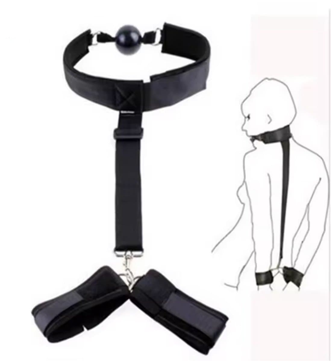 CHPN - SM mondbal met Handboeien - Handboeien met gag bal - Rugbondage - BDSM - Vastbinden - Seksspel - Sex - Erotiek - Rollenspel - Mondknevel — afbeelding 1