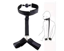 CHPN - SM mondbal met Handboeien - Handboeien met gag bal - Rugbondage - BDSM - Vastbinden - Seksspel - Sex - Erotiek - Rollenspel - Mondknevel