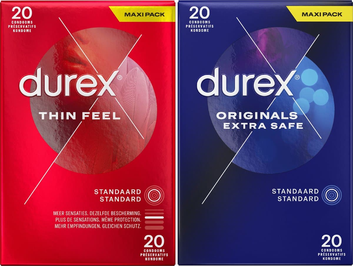Durex - 40 stuks Condooms - Thin Feel 20 stuks - Extra Safe 20 stuks - Voordeelverpakking — afbeelding 1
