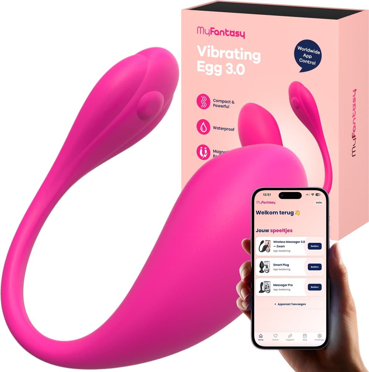 MyFantasy Vibrerend Ei met App 3.0 - Abonnementsvrije Nederlandse App - Vibrators voor Vrouwen - Clitoris Stimulator - Seksspeeltjes voor Koppel - Remote Vibrator Tril Ei - Kamasutra Eitjes - Sex Toys voor Koppels - Roze — afbeelding 1