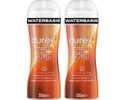 Durex - Massage Olie en Glijmiddel 2-in-1 Sensual met Ylang Ylang 200ml x2 - Waterbasis - Voordeelverpakking