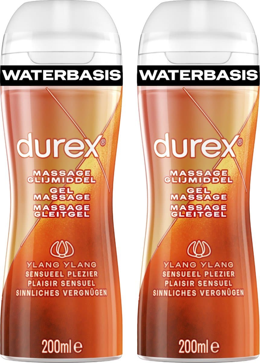 Durex - Massage Olie en Glijmiddel 2-in-1 Sensual met Ylang Ylang 200ml x2 - Waterbasis - Voordeelverpakking — afbeelding 1