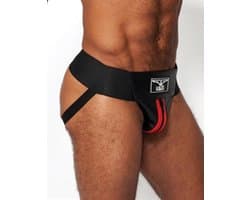 Mister b leather premium jockstrap black/red med