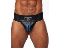 Mister b leather premium jockstrap black/blauw xl