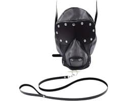 Hondenmasker met Riem – Zwart Lederen Puppy Play Masker – Verstelbaar – Uniseks – BDSM & Cosplay Gear – Kinky Pleasure®