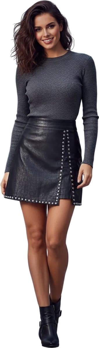 Lange Lederen Rok - V-Split - Hoge taille - Zwart - PU Leder - Sexy — afbeelding 1