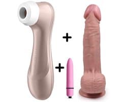 Satisfyer Pro 2 + Handfull Dildo + Ivy Lux Bullet Vibrator – Luchtdruk Vibrator & Clitoris Stimulator – 2-in-1 Seksspeeltjes Set voor Vrouwen – Waterdicht & Fluisterstil