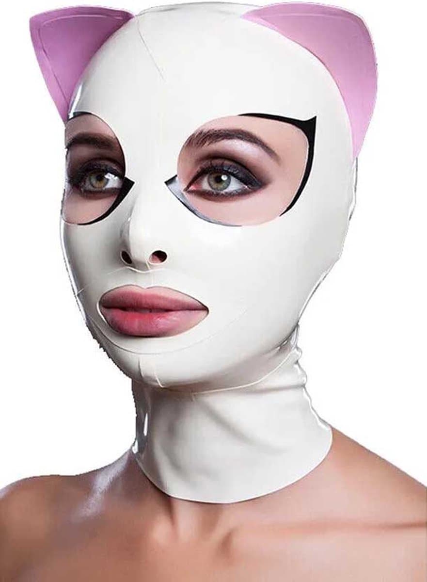 Latex masker voor vrouwen - Erotische kat - 4MM dik - Wit - BDSM - Bondage - Seks maskers - Maat S/M — afbeelding 1