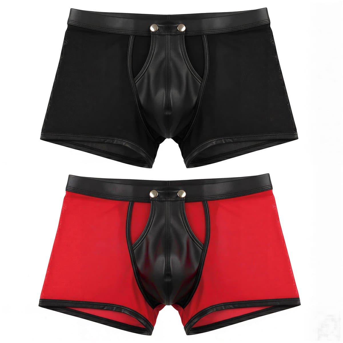 LekkerStout 2-Pack Heren Boxershorts met Open Kruis - Laklook en Mesh - Zwart/Rood - Maat L | LS266 — afbeelding 1