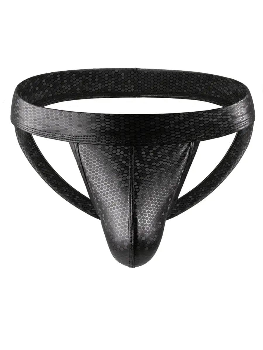 LekkerStout Jockstrap - Zwart - PU Leder - Honingraat - Maat M | LS192 — afbeelding 1