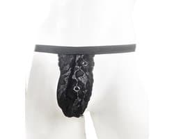 BamBella® Slip kant voor mannen - XXL - ring doorzichtig Erotische Sexy Lingerie Heren - Zwart mannen ondergoed slip
